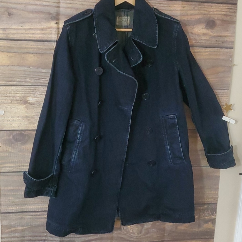 Polo Ralph Lauren Dark Blue Double Breasted Naval Military Denim Peacoat Jacket. - Picture 4 of 10